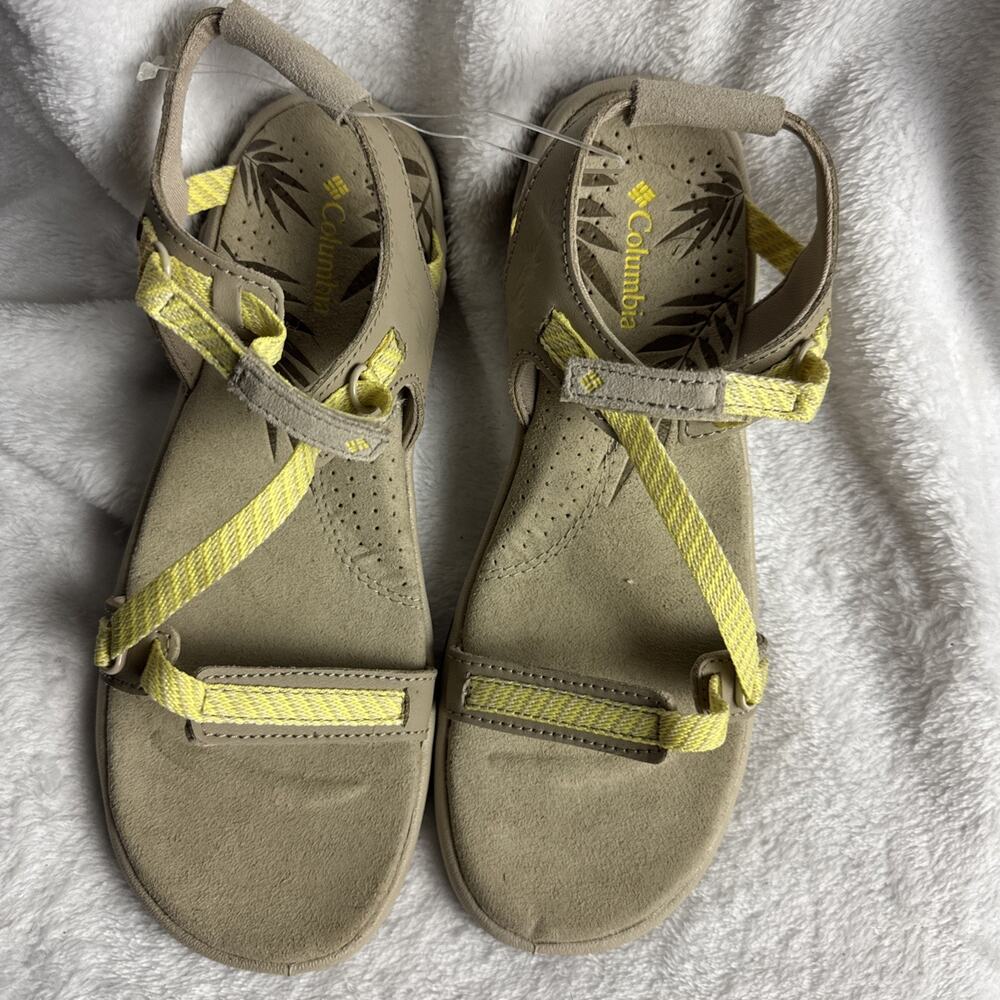 Columbia Women’s Omni Grip Sporty Strappy Sandals Size 8 Gray Yellow Stripe NWOT